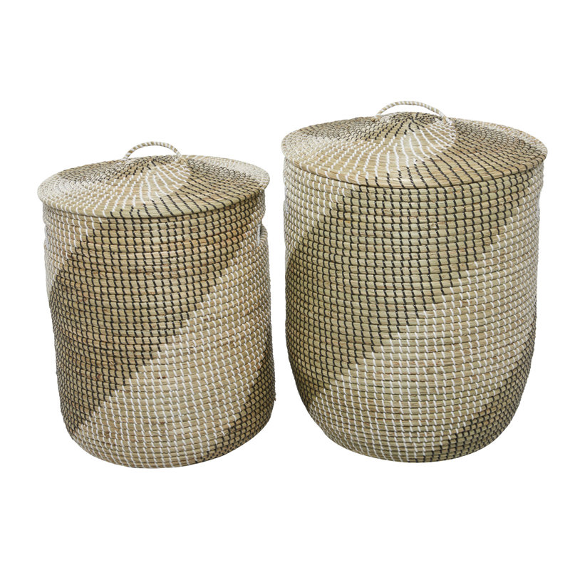 Handwoven Seagrass Round Storage Baskets with Lids, Set of 2