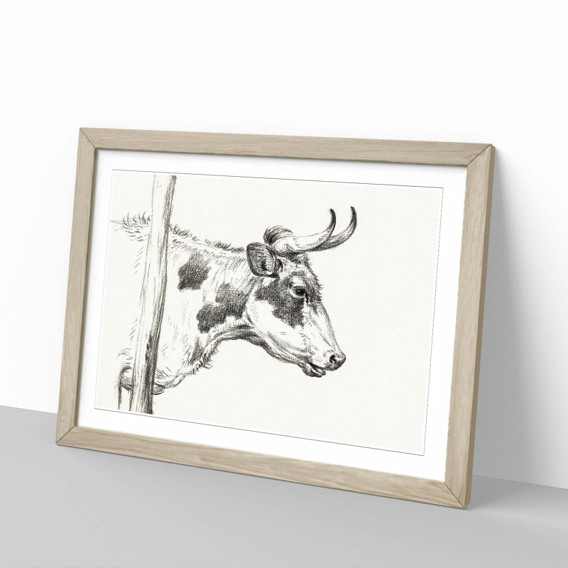Horns of the Cow by Jean Bernard - Picture Frame Drawing Print, 48cm H x 65cm W x 2cm D, Oak Framed
