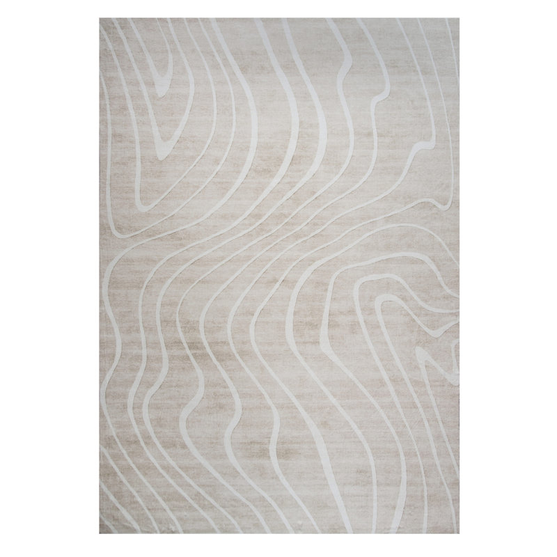Tapis abstrait délavé beige et ivoire 4 pi x 6 pi