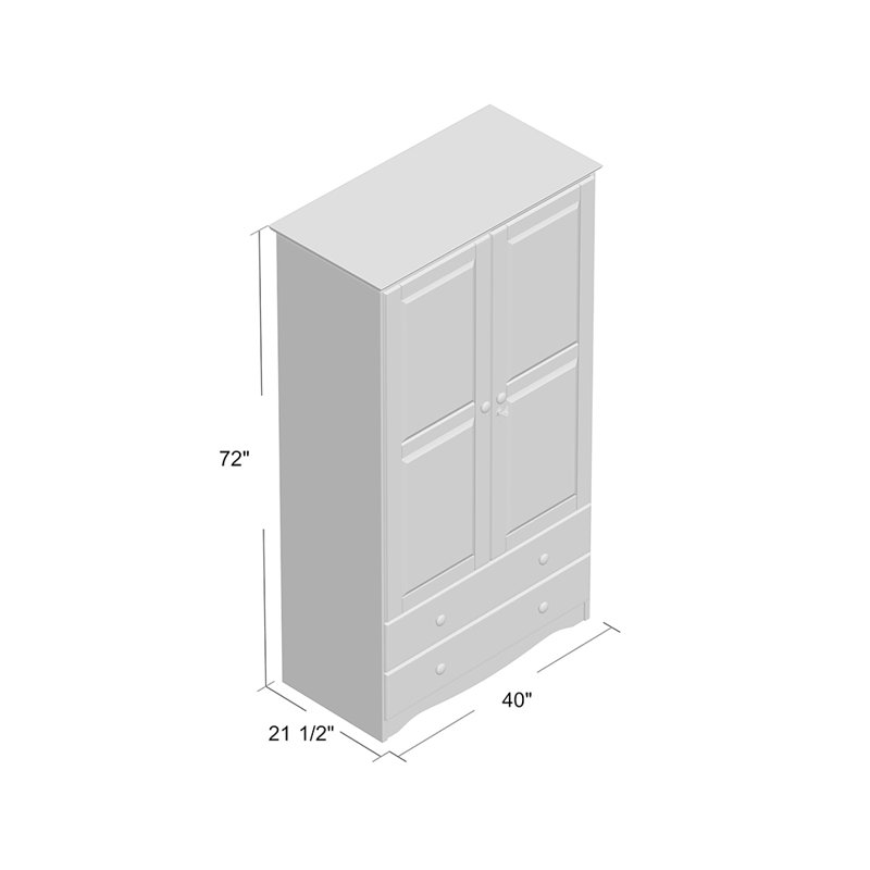 Armoire-penderie 2 portes 100% bois massif avec serrure Primm Smart, Blanc