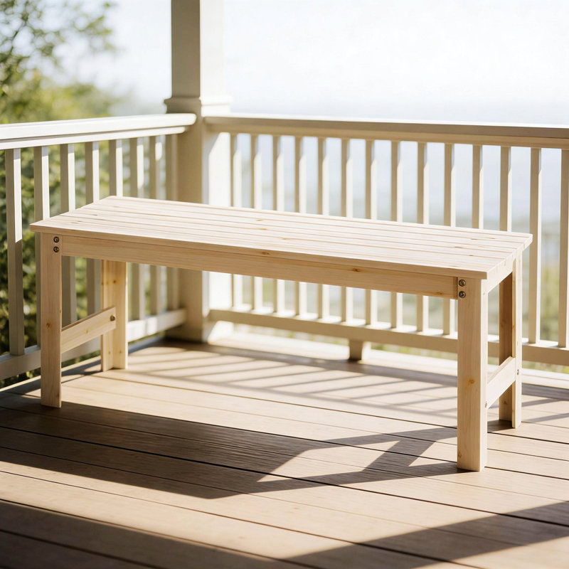 Banc à lattes sans dossier, banc d'extérieur en bois