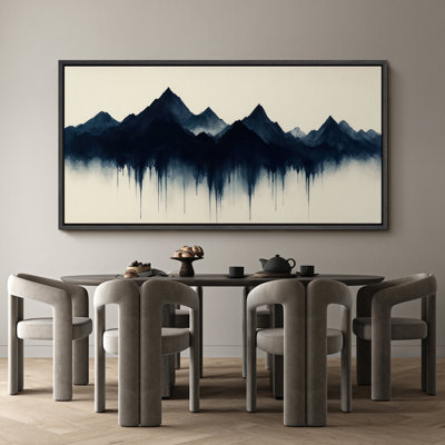 «Dark Blue Dripping Mountain Landscape Art Extra Large», reproduction d'art sur toile encadrée