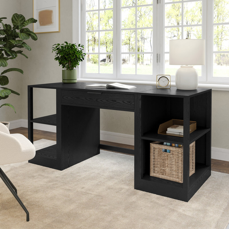 Bureau modulaire à tiroir simple et 2 tablettes à 2 niveaux Martha Stewart Kayden, Noir