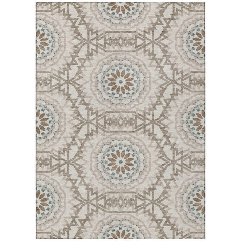 Tapis intérieur lavable 8 pi x 10 pi bleu sarcelle à motif floral