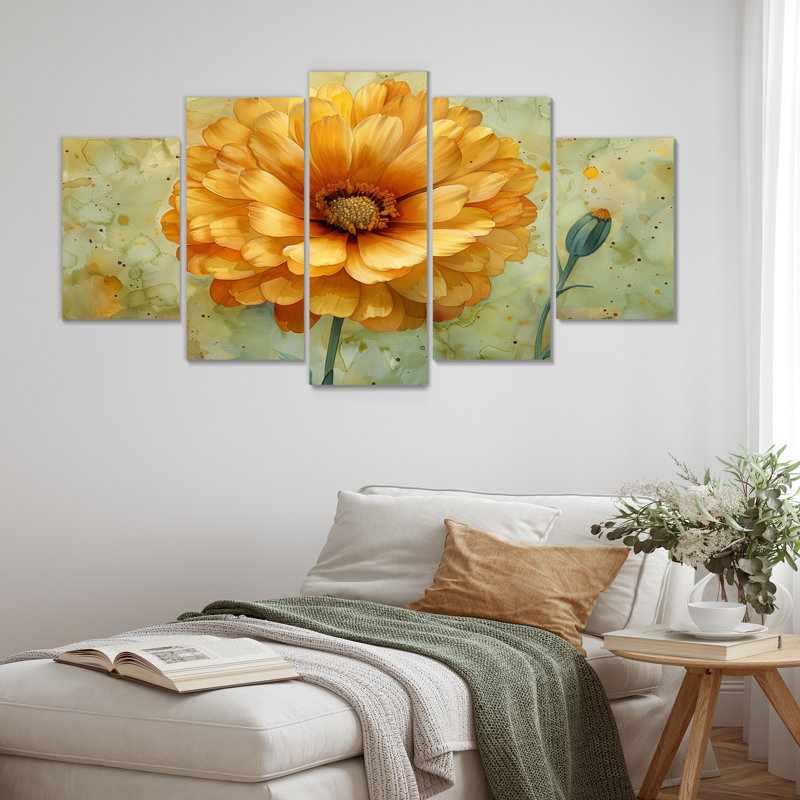 Jaune jaune vert Tender Bloom Marigold - ensemble d'art mural souci
