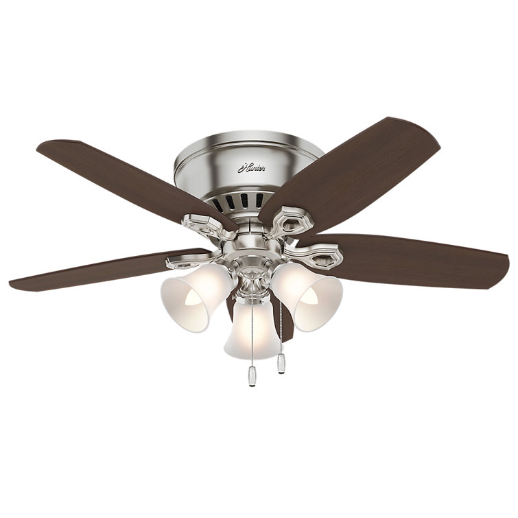 42" Builder Low Profile 5 - Blade Flush Mount Ceiling Fan with Pull Chain and Light Kit Included
