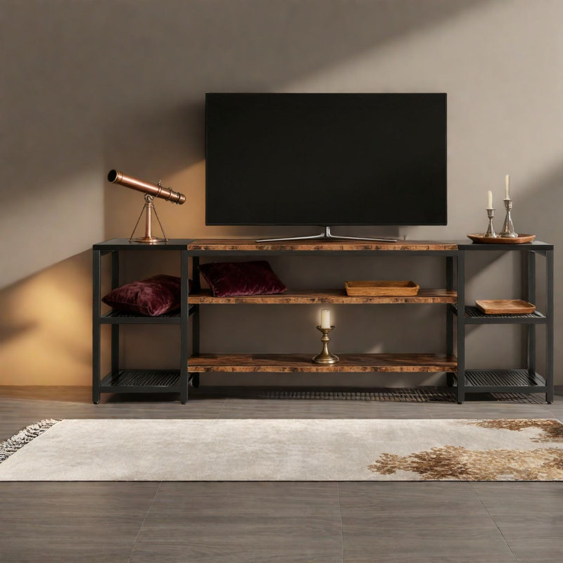 Industrial Black Wood Tv Stand, Large Storage, Home Entertainment