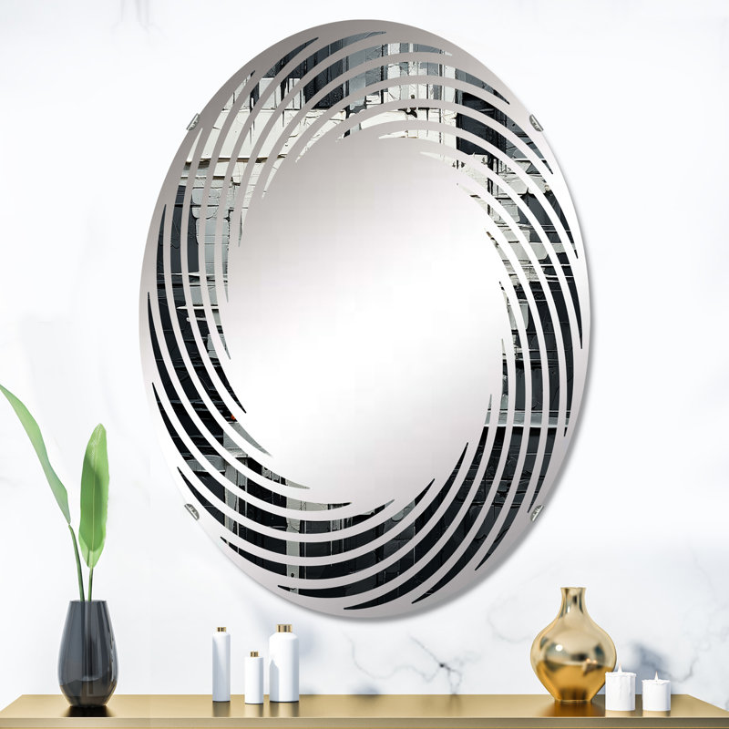 Gris et noir fantaisie horizon - peinture abstraite miroir décoratif, L 24 po x H 36 po
