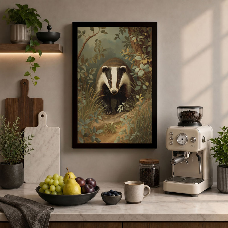 Badger in Woodland Boho - Wrapped Canvas, 30x20 - 76.2 x 50.8 cm, Taupe Border