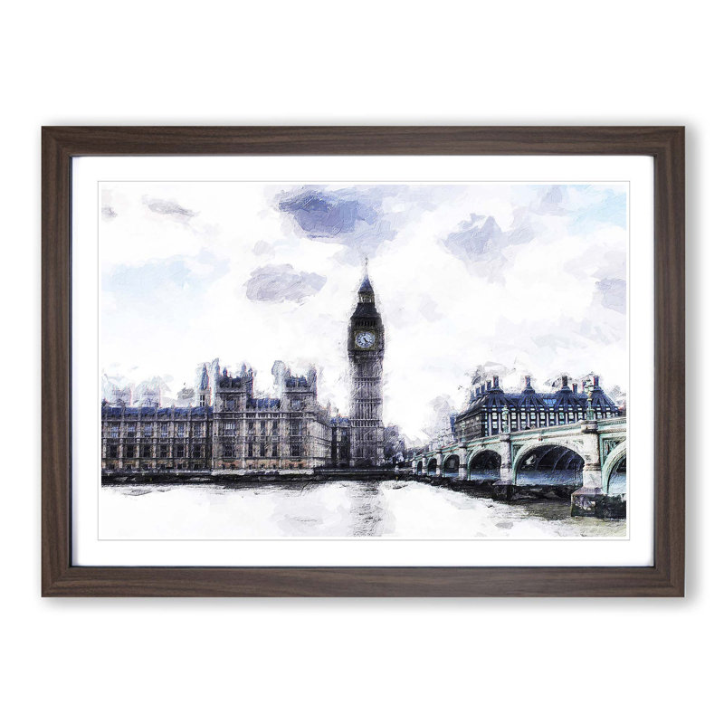 The Houses of Parliament London in Abstract - Picture Frame Painting Print, 36cm H x 48cm W x 2cm D, Walnut Framed