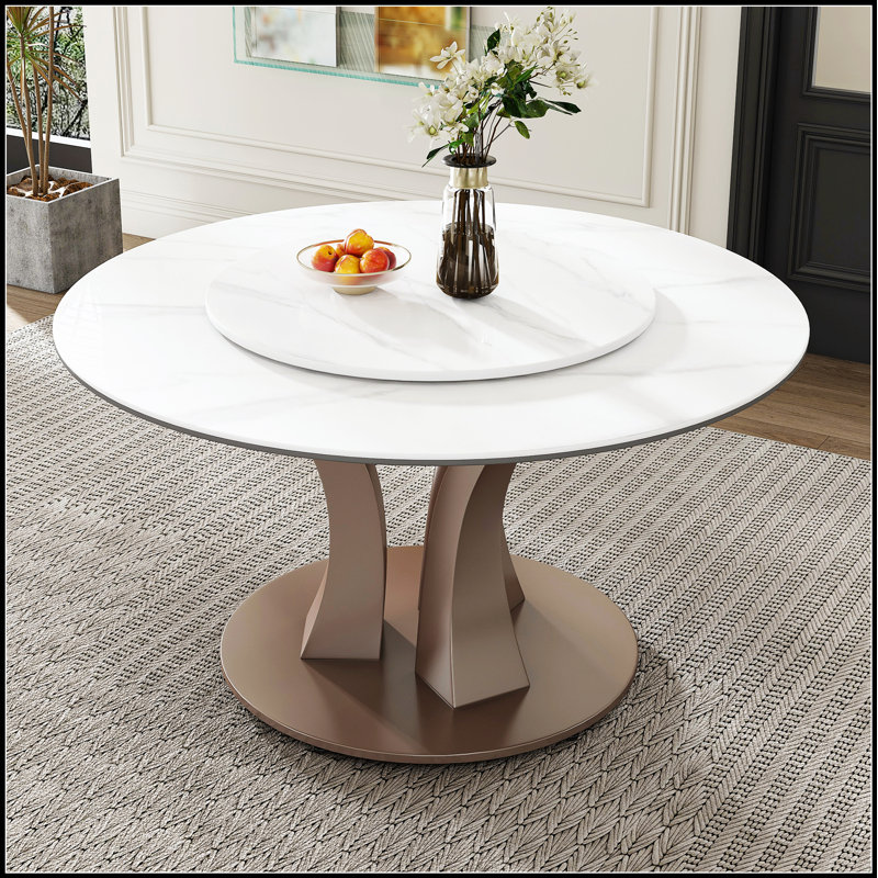 Table de salle à manger ronde 53 po avec plateau tournant - Plateau en pierre frittée résistant aux rayures et à la chaleur pour la cuisine et le restaurant