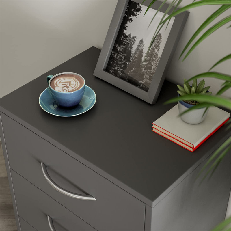 2X Bedside Table With 3 Drawers, Gray