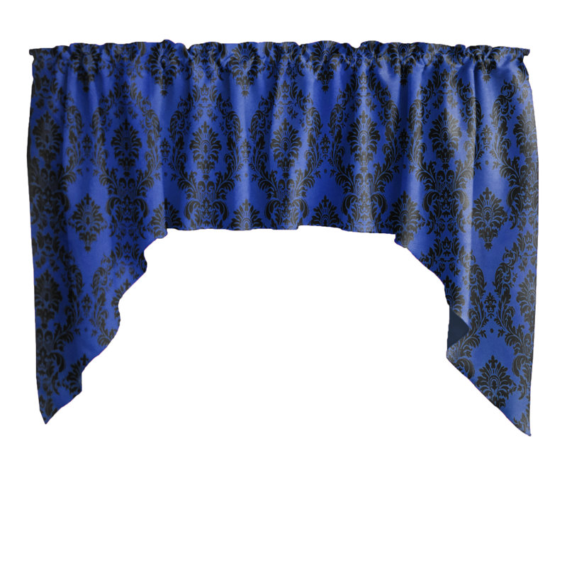 Cantonnière damas, Noir / bleu royal