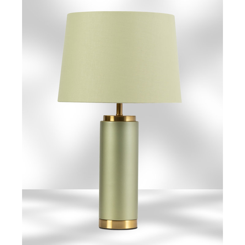 Cylinder 55cm Metal Ceramic look Table Lamp, Green, Green