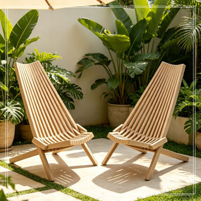 Ensemble de 2 chaises longues pliantes d'extérieur en bois d'acacia, chaises de patio portatives en bois massif pour le jardin, la cour, le camping et le balcon