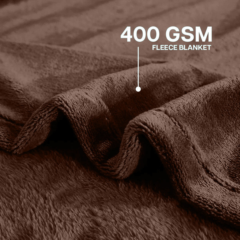 Ultra Soft Plush Faux Fur Reversible Fleece Blanket, 130cm x 150cm, Coffee