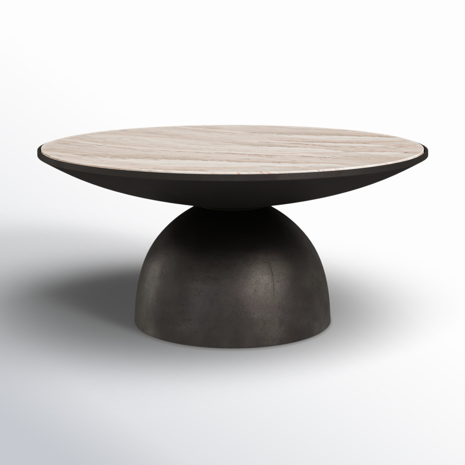 Single Coffee Table, 17" H x 47" L x 47" W, Creamy Taupe Top/Hammered Gray Base