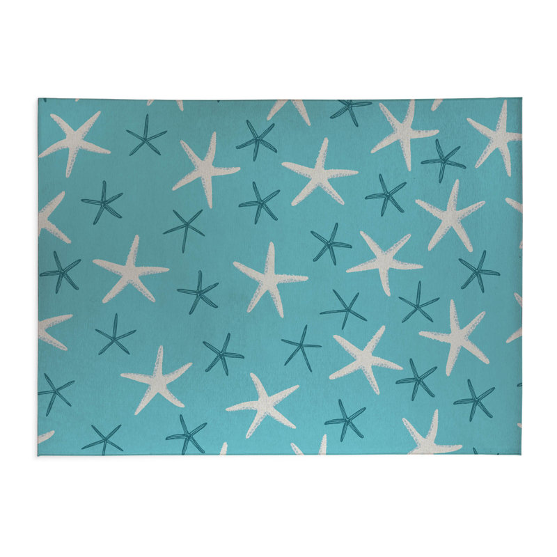 Starfish Decorative Outdoor Rug, Blue, Rectangle 5' x 7'