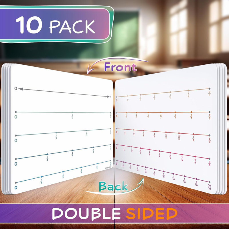 Scribbledo Fraction 9”x12” Dry Erase Number Line For Students Small White Board 