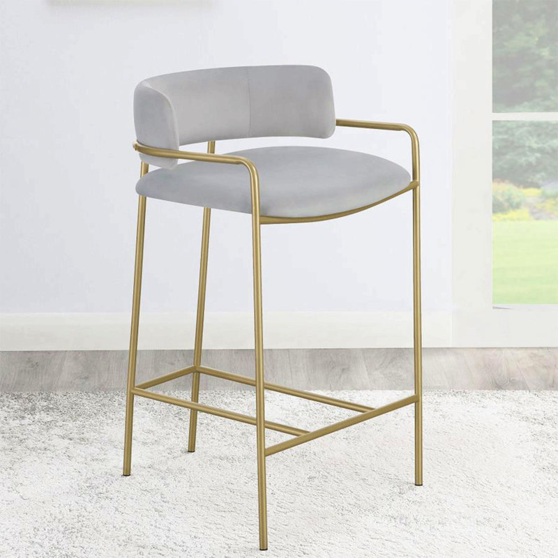 Tabouret en velours à dossier bas, gris et or