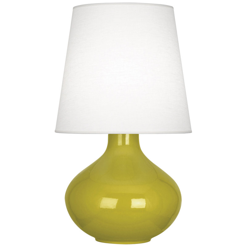 June Ceramic Table Lamp, Citron, Oyster Linen