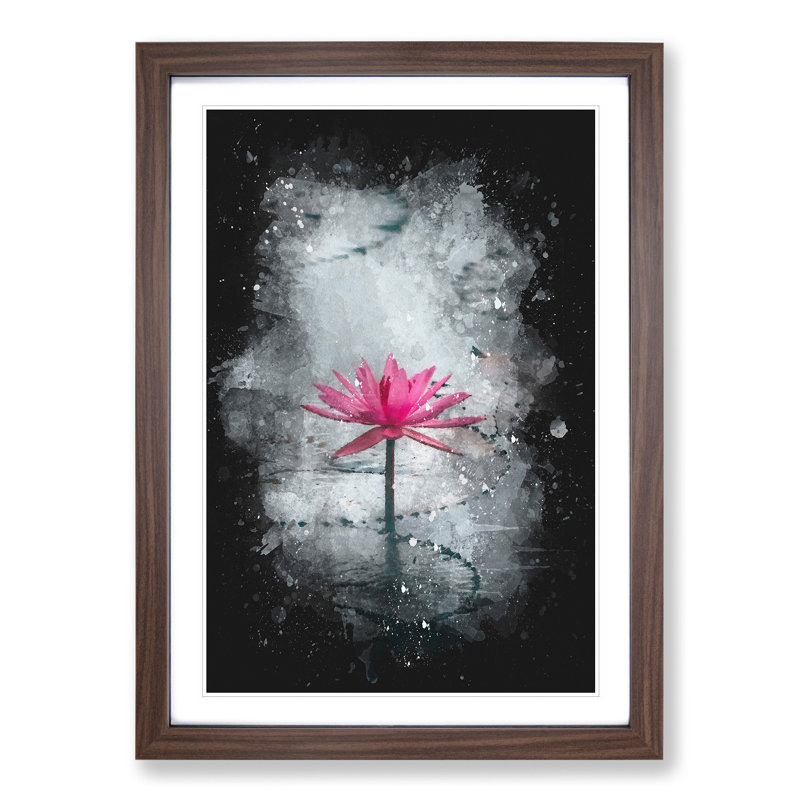 A Sacred Lotus Flower Paint Splash - Picture Frame Graphic Art, 65cm H x 48cm W x 2cm D, Walnut