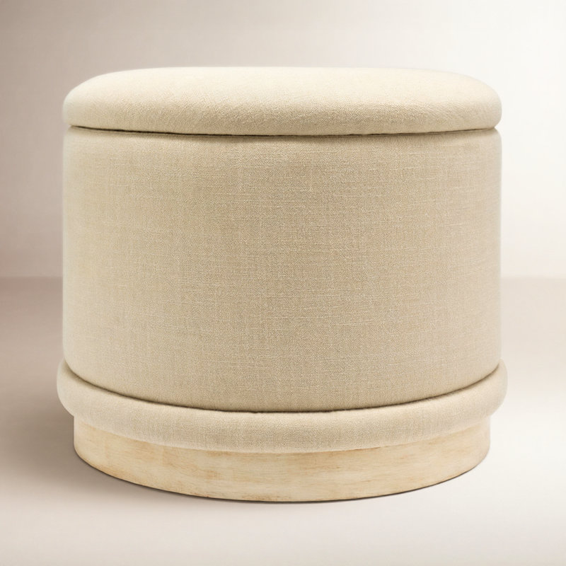 Nellya 20" Upholstered Ottoman, Beige Polyester/Linen
