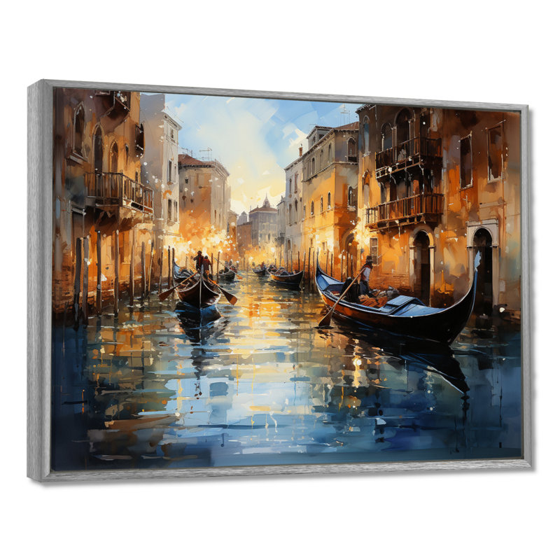 Italie, Italie, reflets vénitiens, reproduction sur toile, Reproduction avec cadre flottant, H 12 po x l 20 po, Argent argent