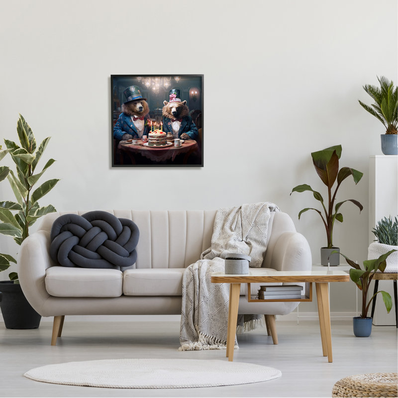 Bears & Birthday Cake par Ray Powers, H 24 po x l 24 po x P 1,5 po, Giclée encadrée noir minuit