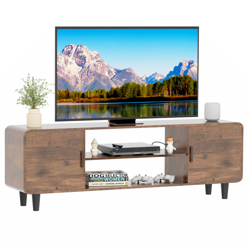 Versatile Rustic TV Stand With Storage Cabinets Wood Console Table TV Console Table With Storage