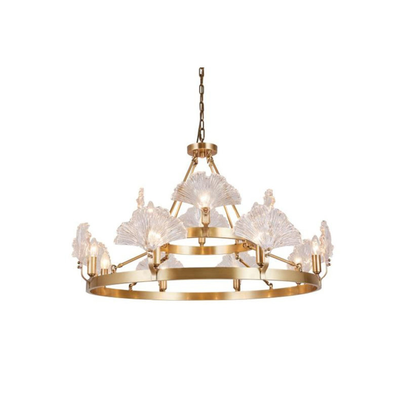 Lustre rond clair en laiton massif Elyne, Transparent, Bronze brillant, 30" Length x 12" Width x 36" Height