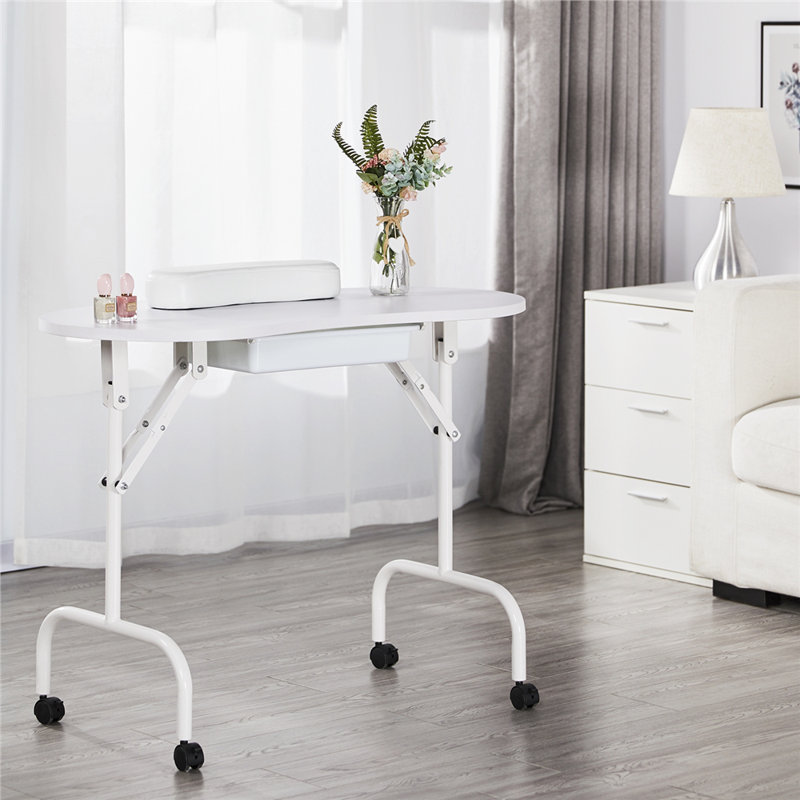 Foldable Oval Iron Writing Desk, White