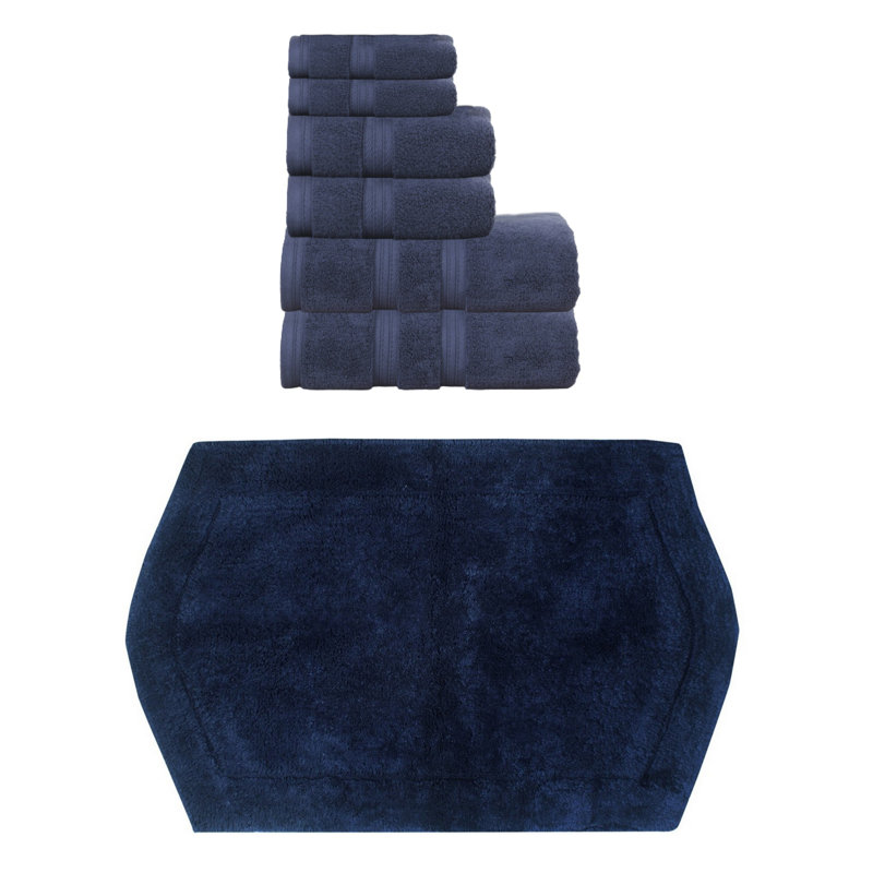 Ensemble de serviettes 100% coton et tapis de bain 1 pièce Bryd Collection, Marine