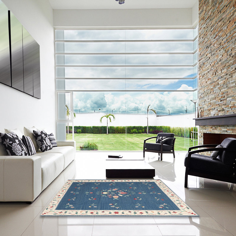 Tapis contemporain bleu, Carré 5 pi
