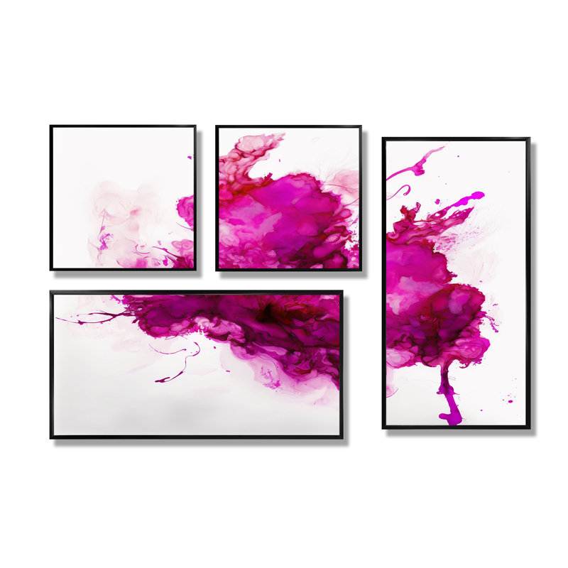 Viva Magenta Secret Wispers III - Pink, reproduction d'art sur toile 4 pièces, Impression encadrée sans passe-partout, Noir