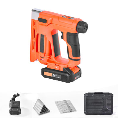 Cordless Brad Nailer, 2-In-1 Nail Gun Staple Gun, 18 Gauge 5/8 Inch, Includes 1000 Pcs Staples And 1000 Pcs Nails, With Battery And Charger, Non-Slip Rubber Grip, For Woodworking DIY Projects