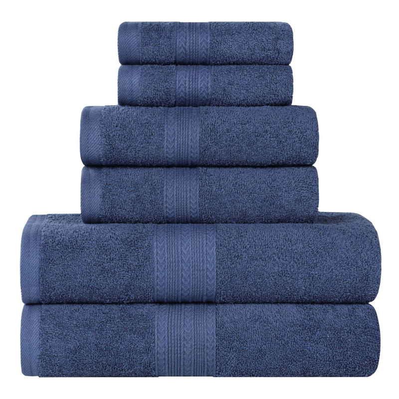 Hannu 450 GSM Eco-Friendly Cotton 6 Piece Quick Dry Bathroom Towel Set, Navy Blue