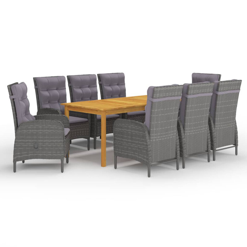 Eagels 8 - Person Wicker Patio Dining Set with Rectangular Table , Cushions Included, Gray, Gray, 8