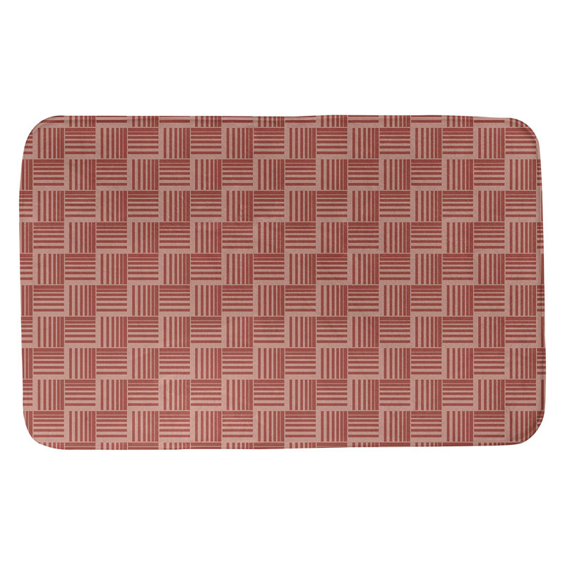 Tapis de bain géométrique antidérapant rectangulaire à rayures baskettressées, l 21 po x L 34 po, Rouge