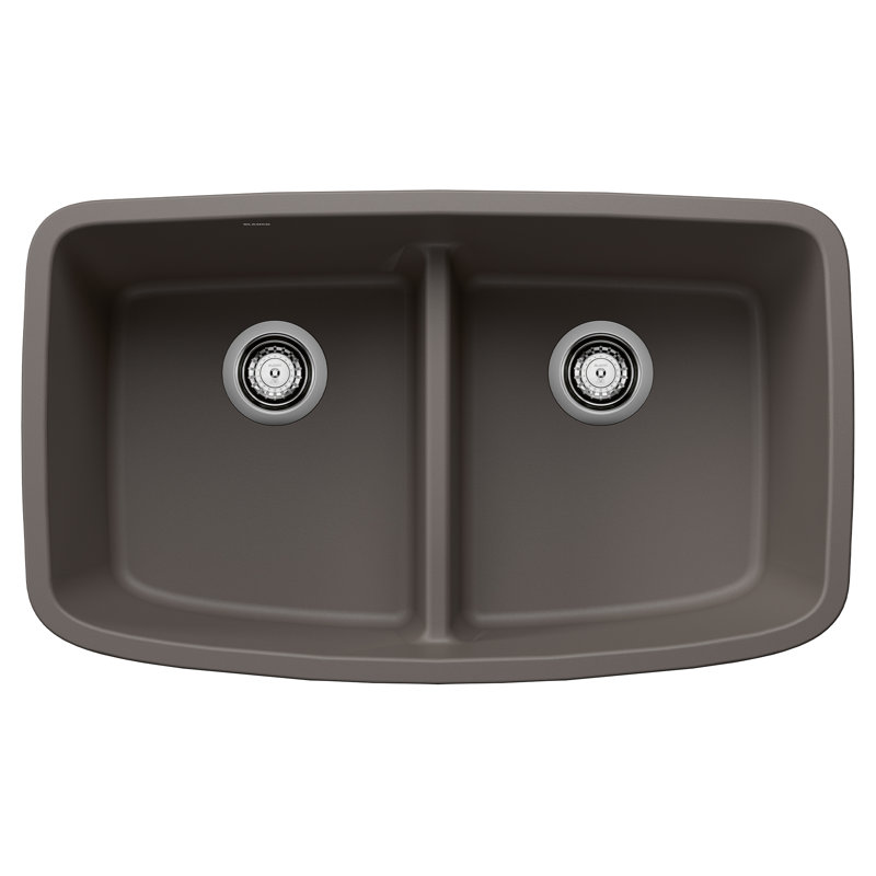 Valea SILGRANIT 32" 50/50 Double Bowl Undermount Kitchen Sink with Low Divide, Volcano Gray