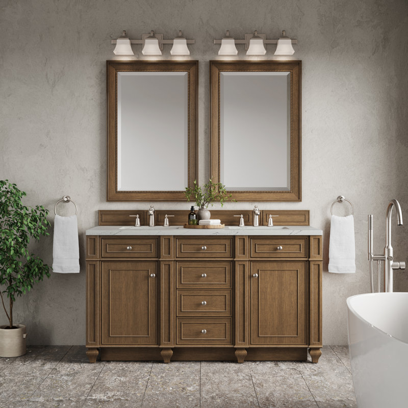 Bristol 60 in. Double Vanity, Saddle Brown, Ethereal Noctis, 8" Widespread