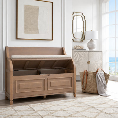 Banc de rangement multifonctionnel en bois massif pour entrée avec charnière de sécurité