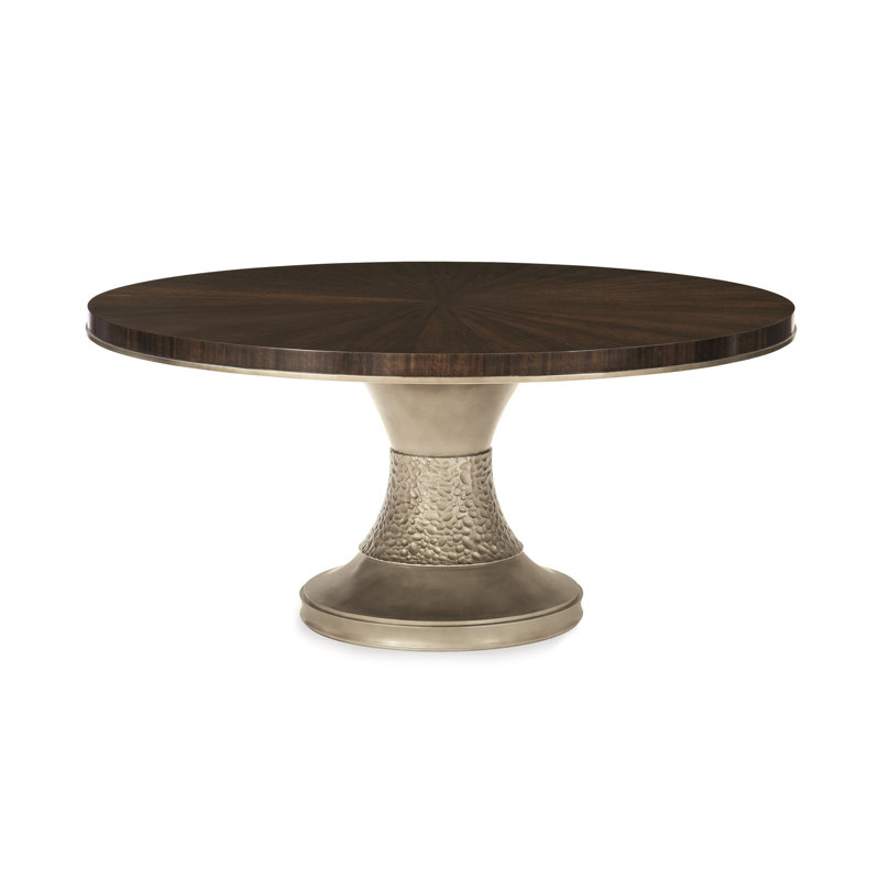 Round Brown and Gold Wood Dining Table for Six