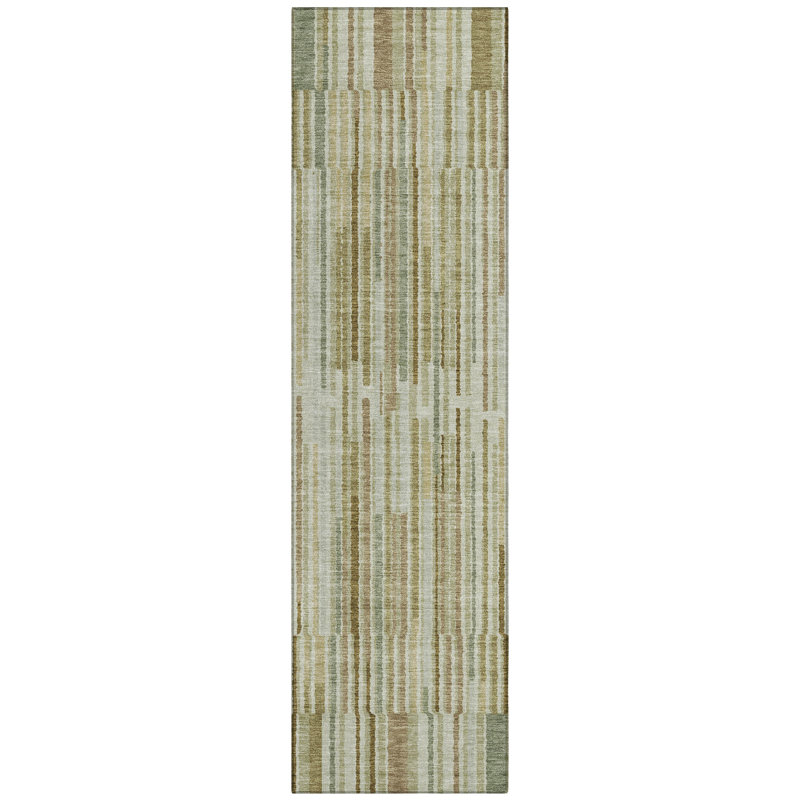 Machine Washable Indoor/Outdoor Xhevrie Khaki Rug, Runner 2'3" x 7'6"