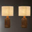 Lampe de table campagnarde en bois massif naturel avec abat-jour en tissu beige Farmhouse Traditional