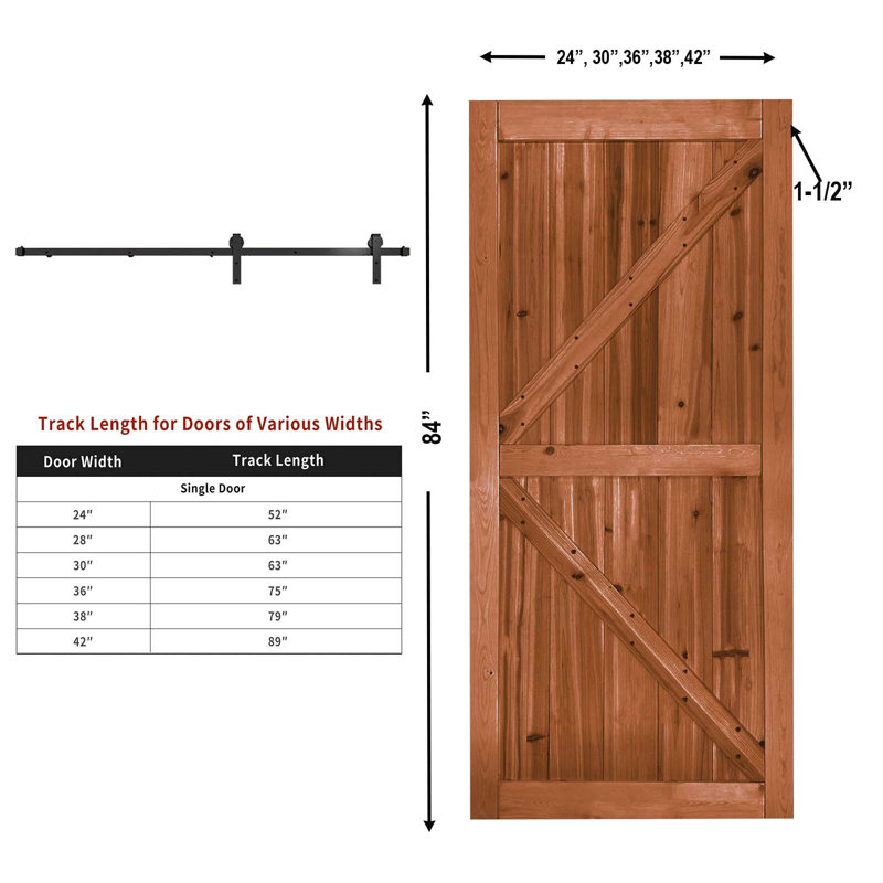 Porte de grange en bois sans finition, 38 po x 84 po