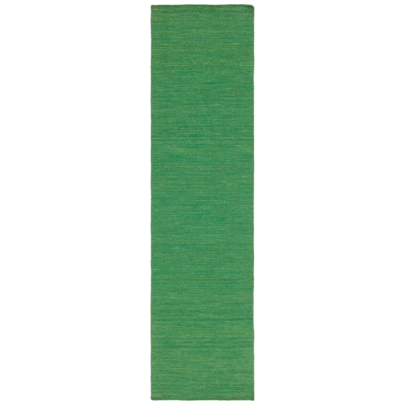 Kilim Hand Loomed Wool/Cotton Rug in Green, Runner 2'3" x 9'