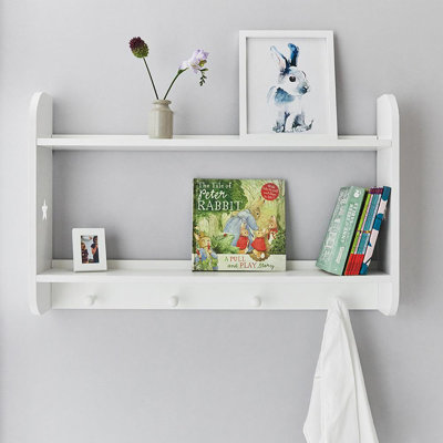 2 Piece Solid Wood Accent Shelf with Hooks