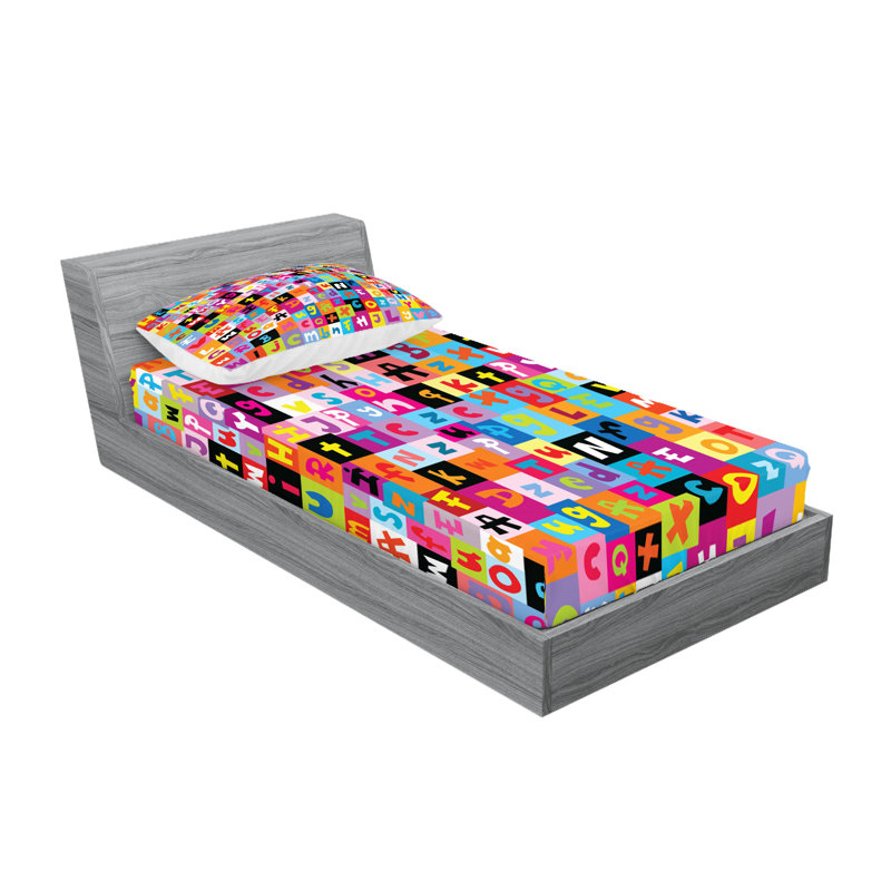 Multicolore drap-housse et coussin décoratif Ambesonne, Ensemble de draps pour lit simple + 5 pièces supp