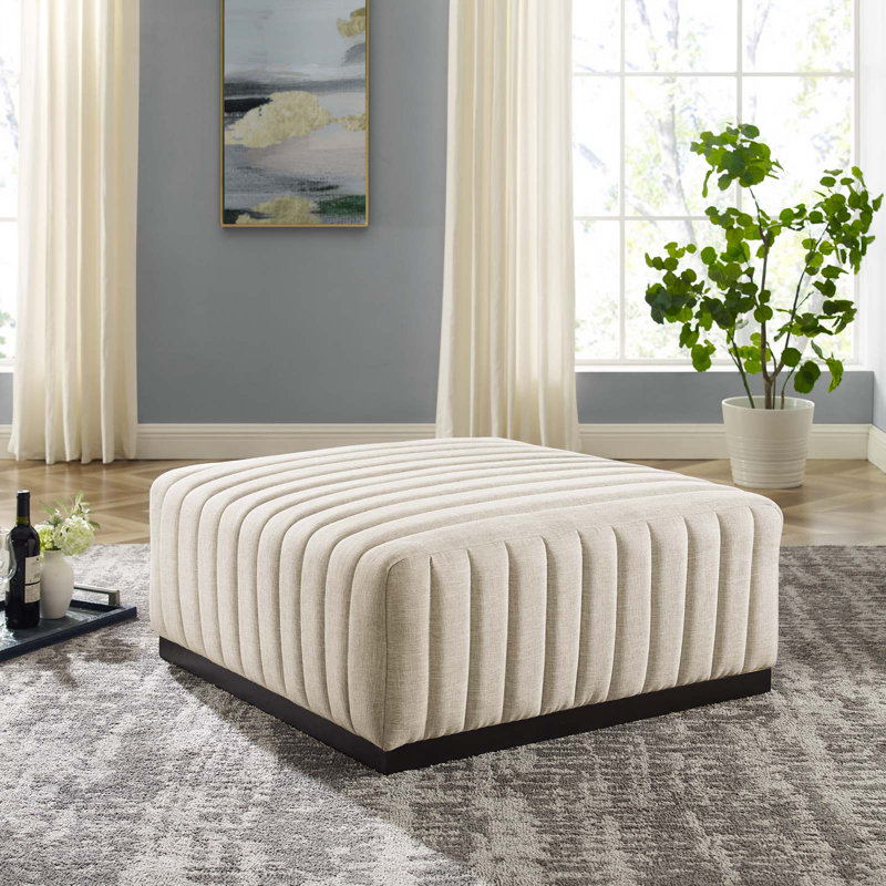 Repose-pieds capitonné Modway Conjure Channel, 100% lin noir et beige